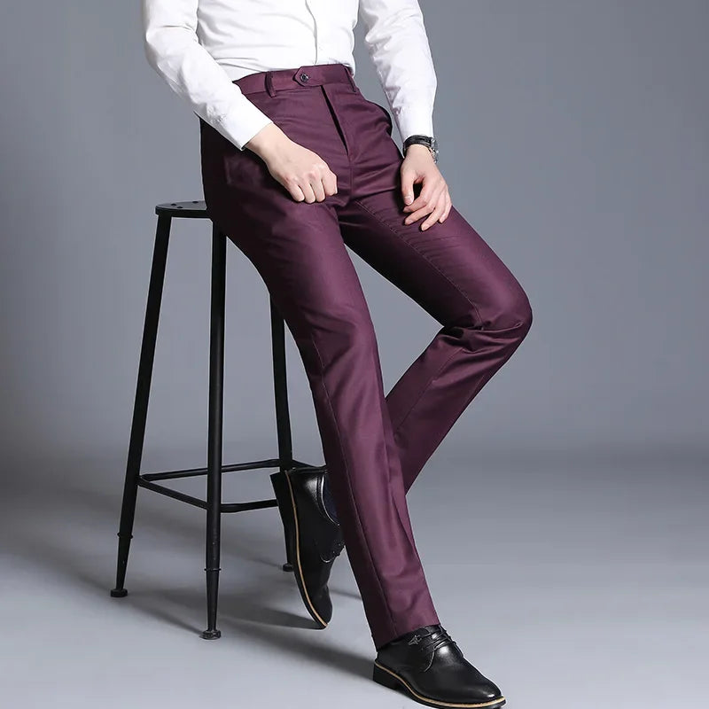 Dark Blue Men's Suit Pants, Suitable for Business Office/ Interview/ Trousers, Gray Burgundy Black Available.