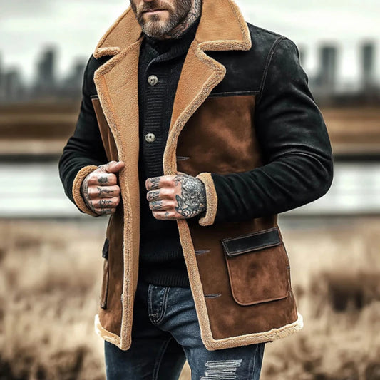 Men's Patchwork Lambwool Jacket - Winter Suede Coat