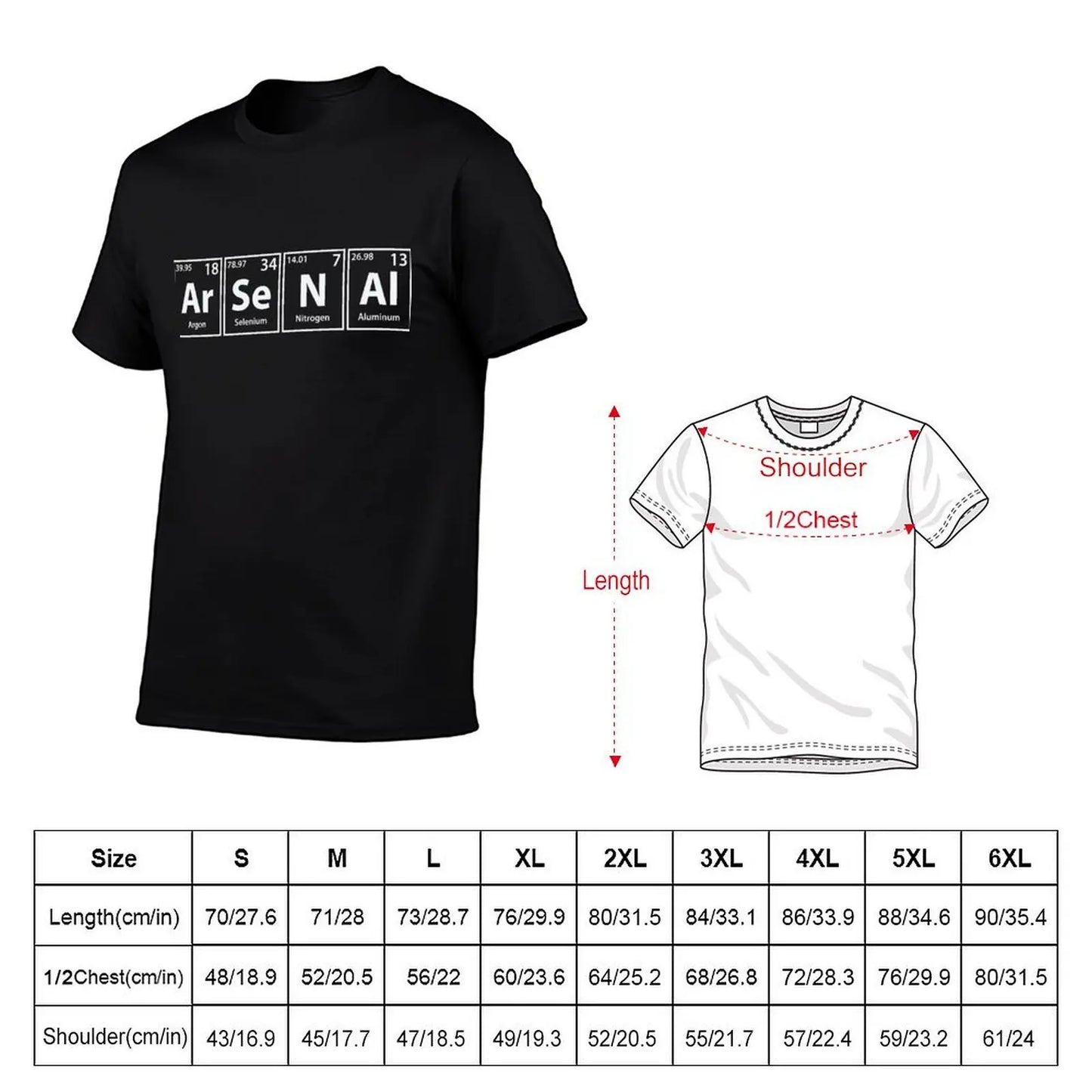 Arsenal (Ar-Se-N-Al) Periodic Elements Spelling T-Shirt