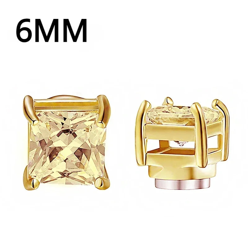 NONECN Crystal Strong Magnetic Ear Stud Clip Earrings - Non Piercing Zircon Punk Round Magnet Jewelry