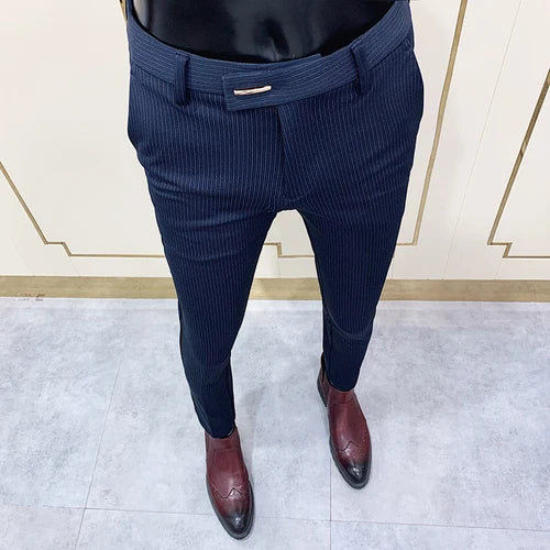 Striped Suit Elegant Office Business Slim Fit Dress Ankle Trousers