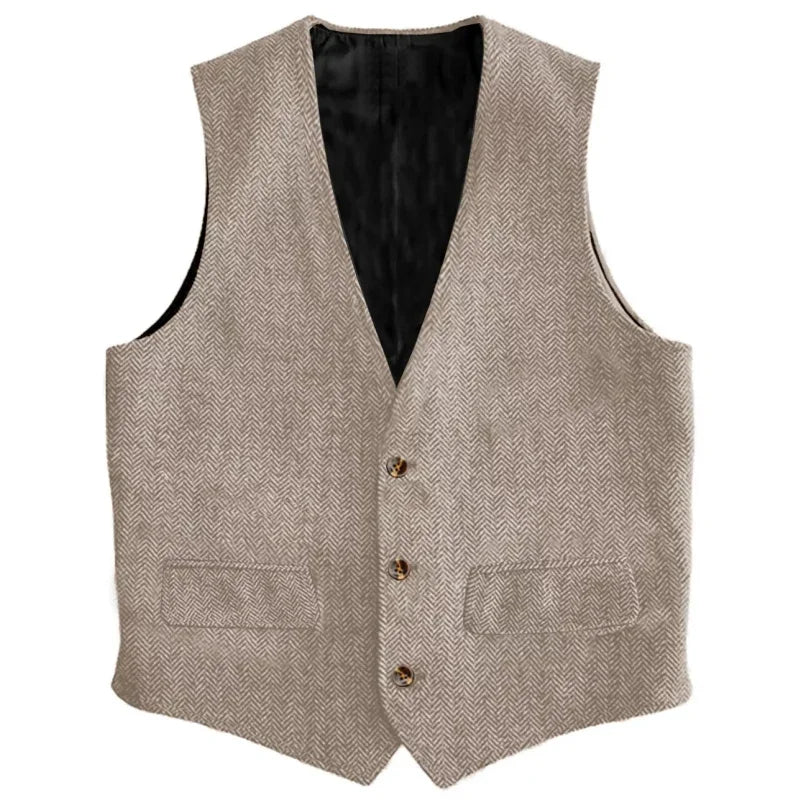 Herringbone Men's Slim-Fit Vest Waistcoat Vintage Regular For Wedding Banquet Work Business Casual Suit Vest