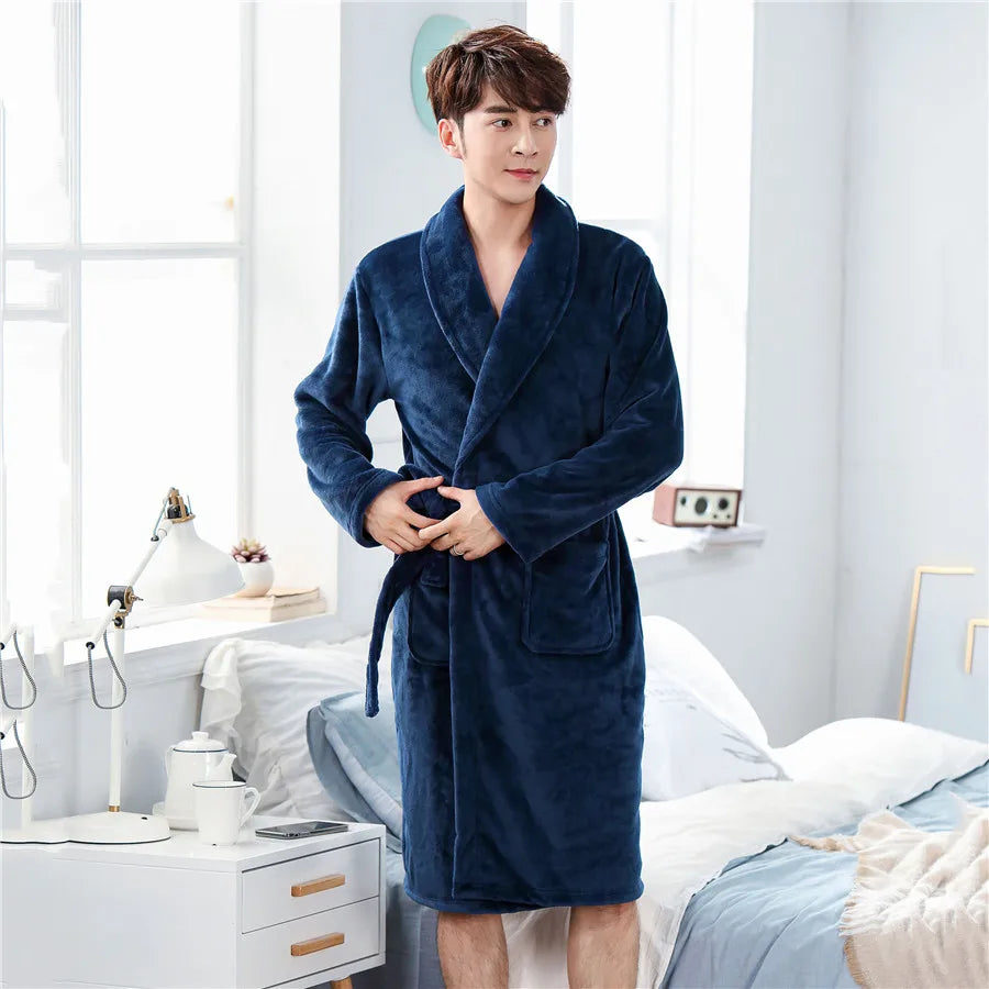 Men's Flannel Kimono Bathrobe - Warm Winter Sleepwear