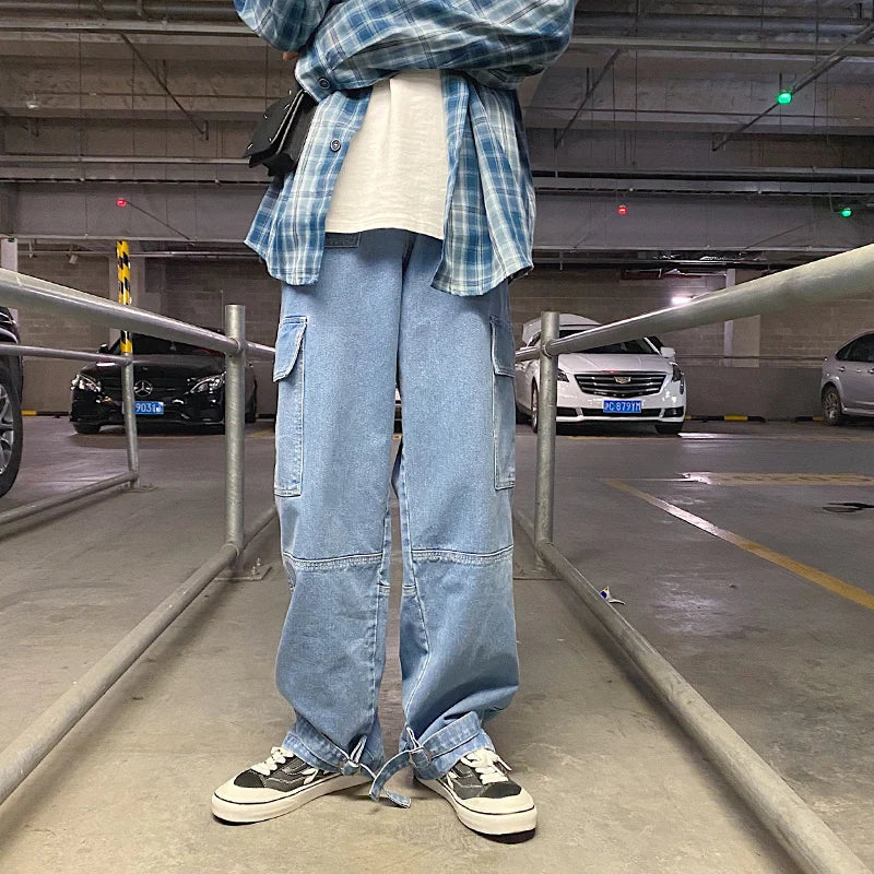 Men's Wide Leg Denim Jeans - Loose Fit Hip Hop Streetwear Pants