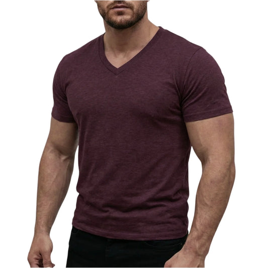Men's Casual Fashion Simple V-Neck Short Sleeved T-Shirt Summer Comfortable Breathable Versatile Top