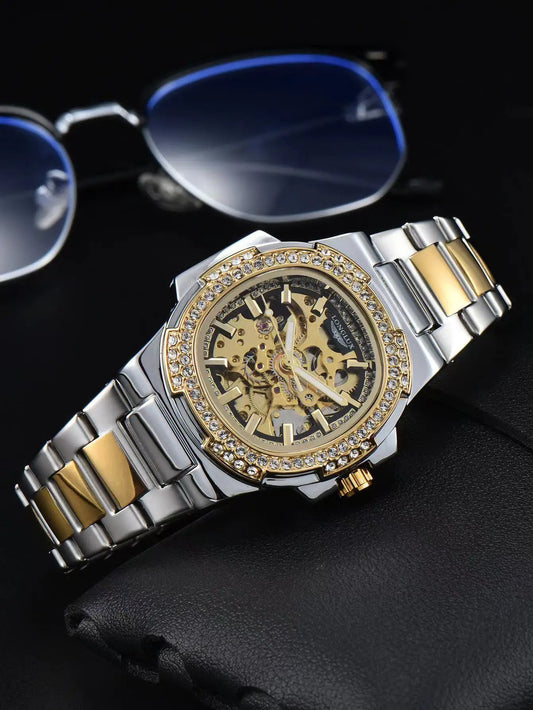 Luxury Automatic Mechanical Watch - Stainless Steel Skeleton Design with Luminous Display