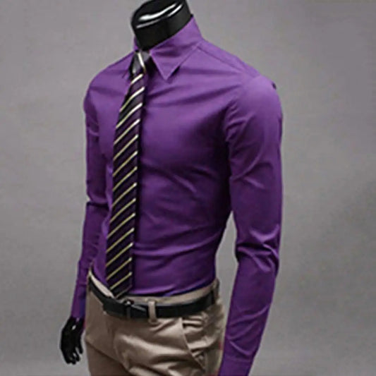 Men's Long Sleeve Business Casual Lapel Breathable Buttons Down Formal Korean Version Slim Fit Shirts