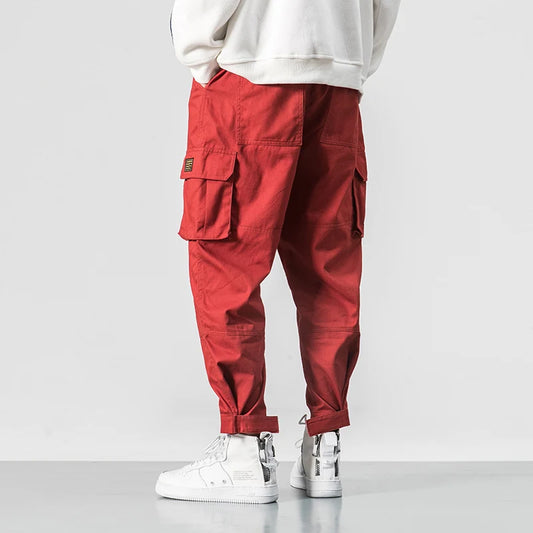 MISNIKICN Cotton Men Multi Pocket Elastic Waist Harem Pants - Street Punk Hip Hop Casual Cargo Joggers