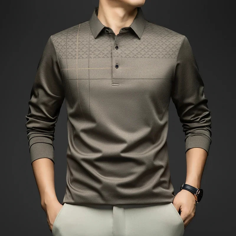 Formal Polo Tshirts Men Graphic Design Long Sleeve Shirt Collar Office Work Polo Tops Man Clothing