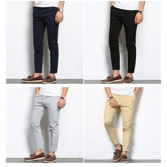 Men's Casual Straight-Leg Pants - Cotton Blend Ankle-Length Trousers