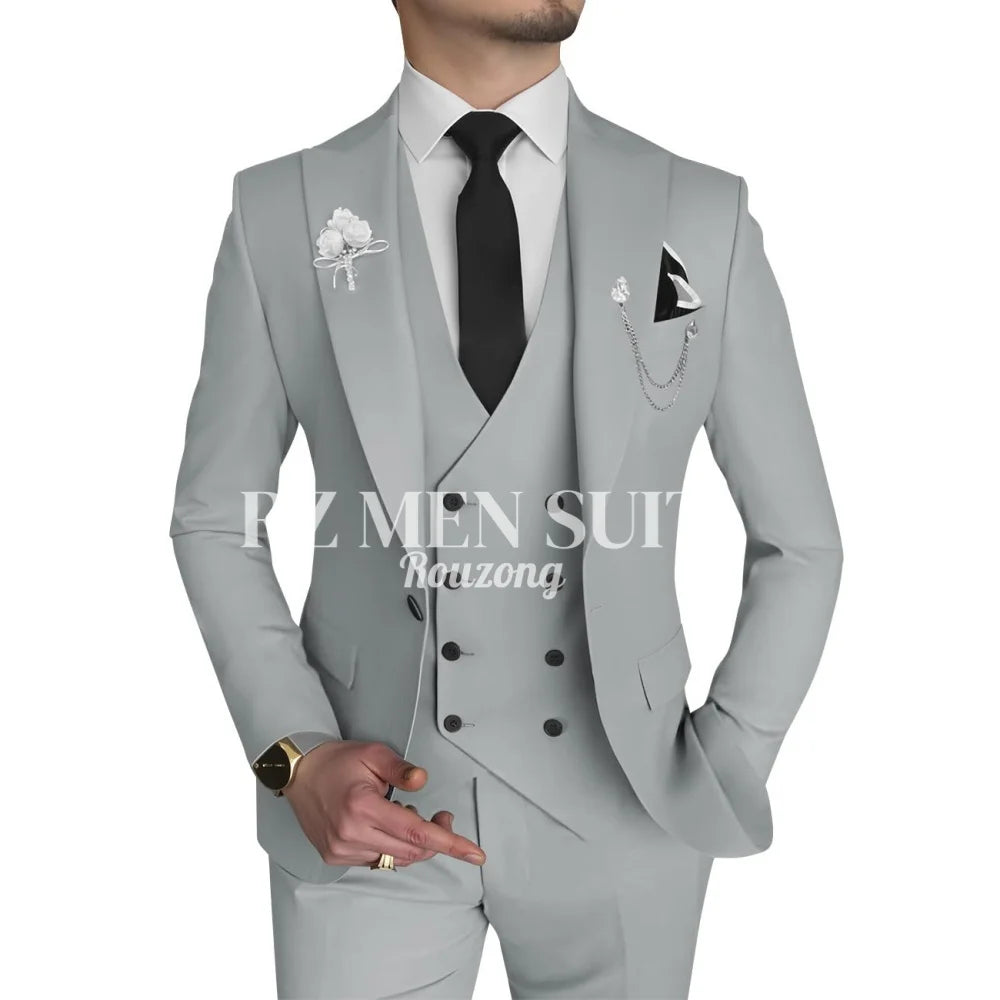 Men's 3 Piece Slim Fit Double Breasted Formal Suit for Wedding Prom Dinner Party