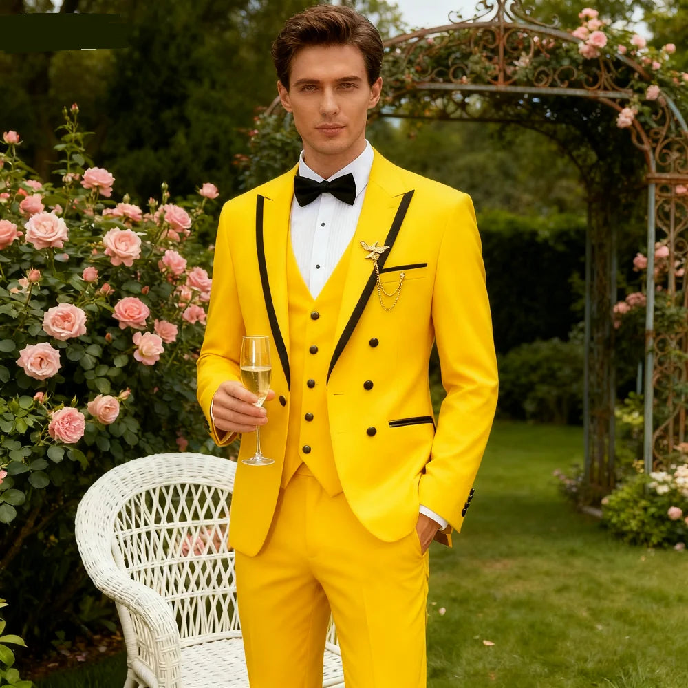 Men's 3-Piece Suit Slim Fit Elegant Formal Casual Ensemble Jacket Vest Pants Business Wedding Dance - Complete Outfit Set