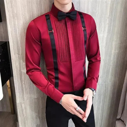Men's Color Block Shirt - Long Sleeve Turn-Down Collar