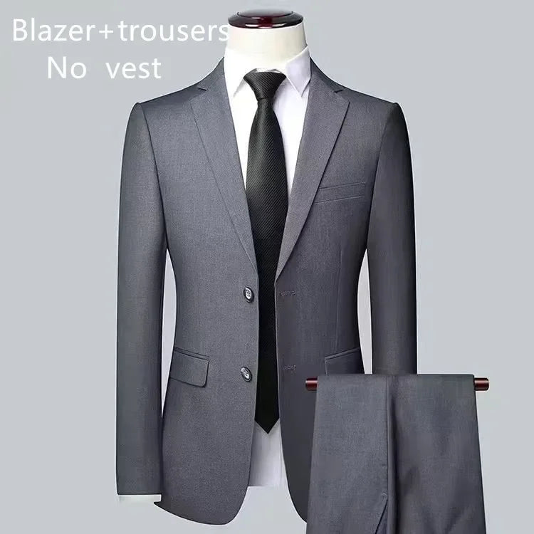 Men's Solid Color Business Suit High Quality Fashion Banquet Wedding Trend Groom Best Man Single 3/2/1