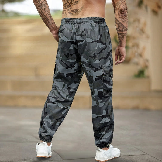 Trendy Camo Cargo Pants - Casual Loose Fit Elastic Waist Trousers With Pockets For Outdoor Activities