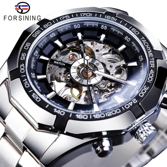 Luxury Skeleton Mechanical Watch - Stainless Steel Automatic Timepiece