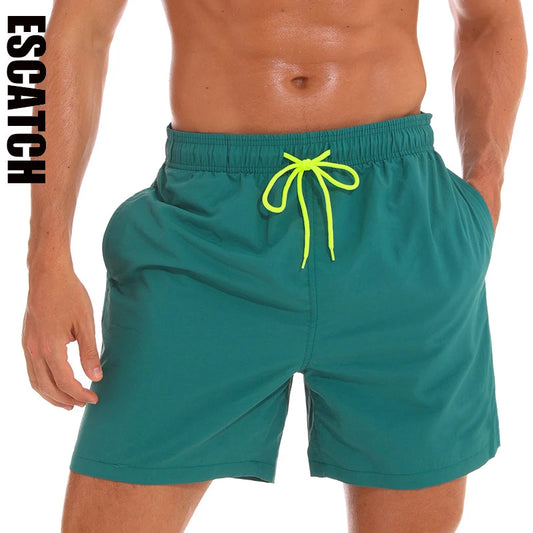 Men's Quick-Dry Swim Shorts - Solid Color Beach Swimwear
