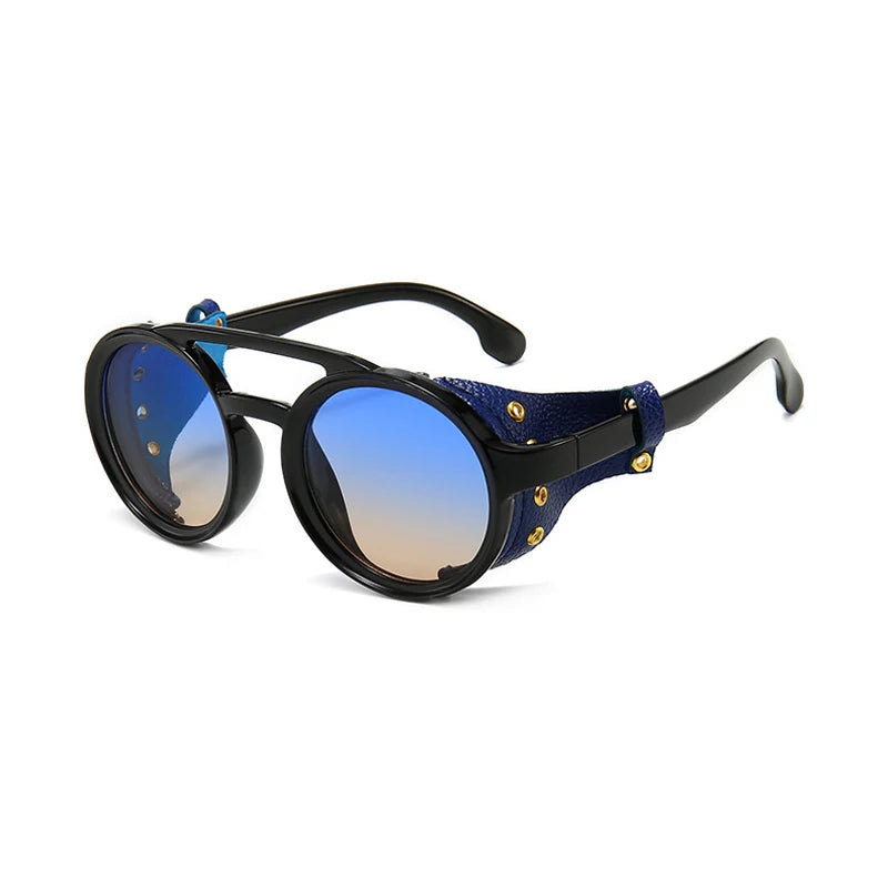 Steampunk Shield Sunglasses with Leather Side Guards - UV400 Protection