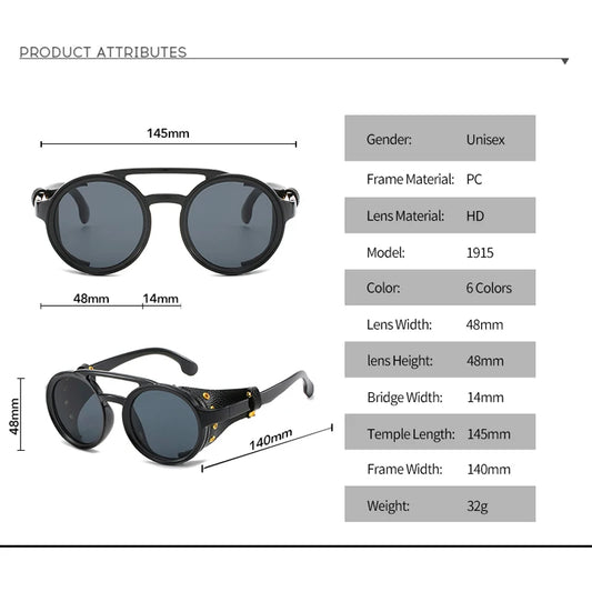 Steampunk Shield Sunglasses with Leather Side Guards - UV400 Protection