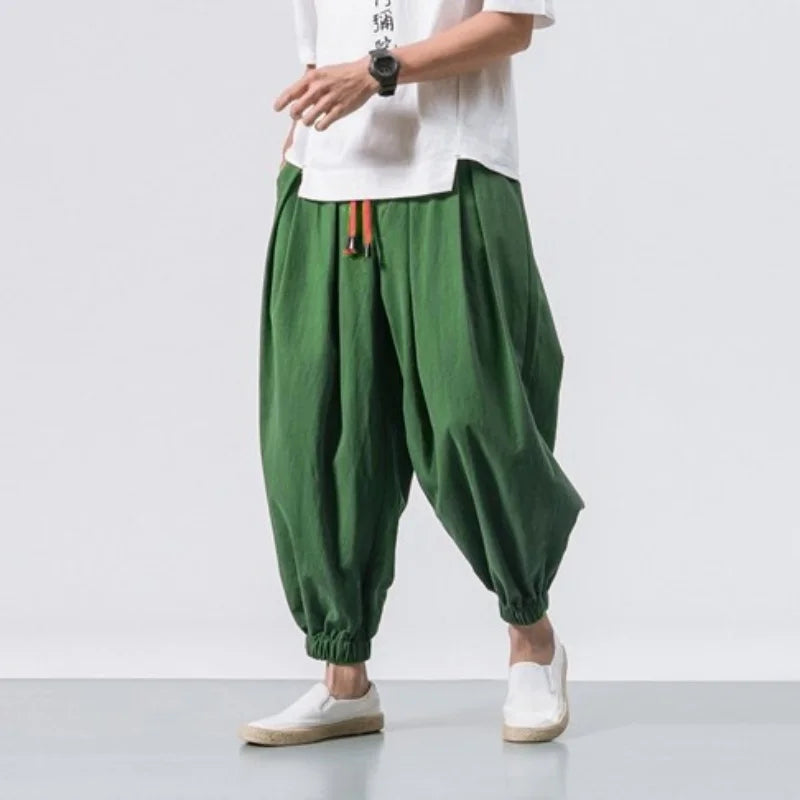 Men's Chinese Style Linen Harem Pants - Oversized Casual Joggers