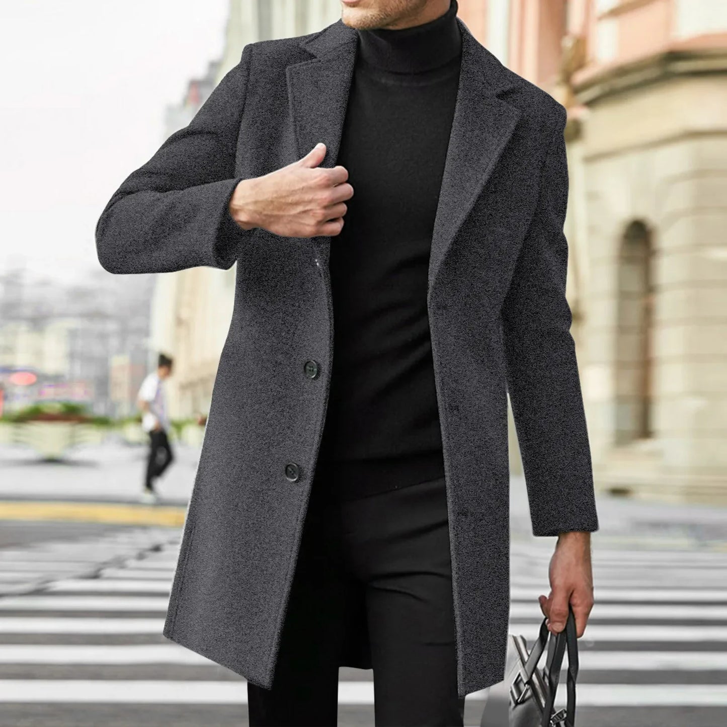 Men's Wool Blend Trench Coat - Casual Business Overcoat