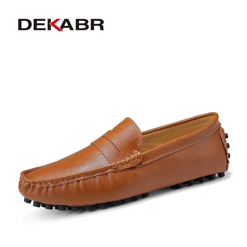 Men's Genuine Leather Loafers - Slip-On Casual Driving Shoes