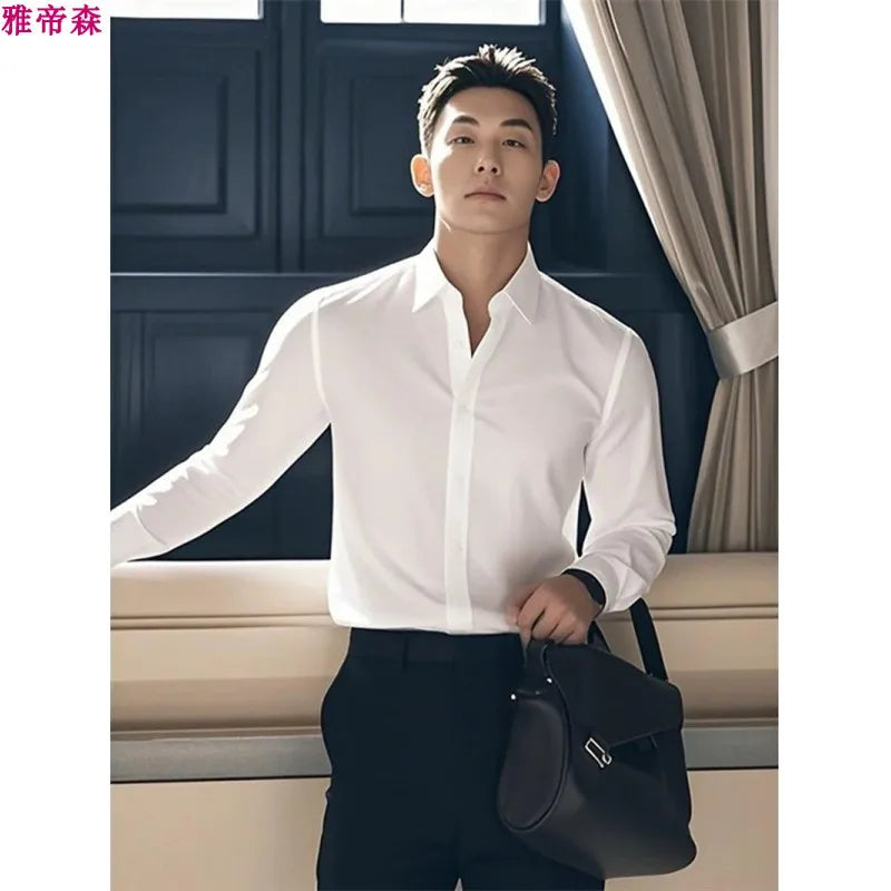 Men's Long Sleeve Shirt Autumn High End Suit Inner Wear Simple Flip Collar
