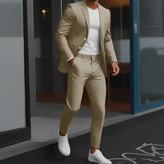 Formal Suit for Mens Business Work Clothes Office Jacket Pants 2-Piece Suit Wedding Groom Tuxedo 2-Button Blazer
