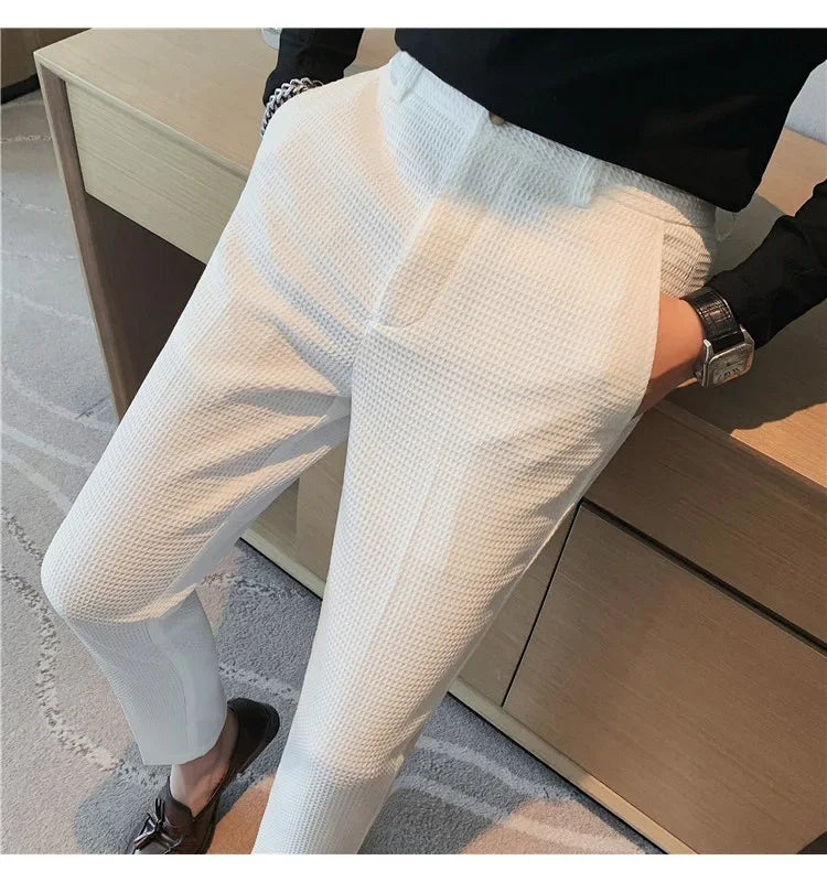 Men's Trendy High-end Slim Plaid Suit Pants Casual Business For Summer Lightweight Breathable
