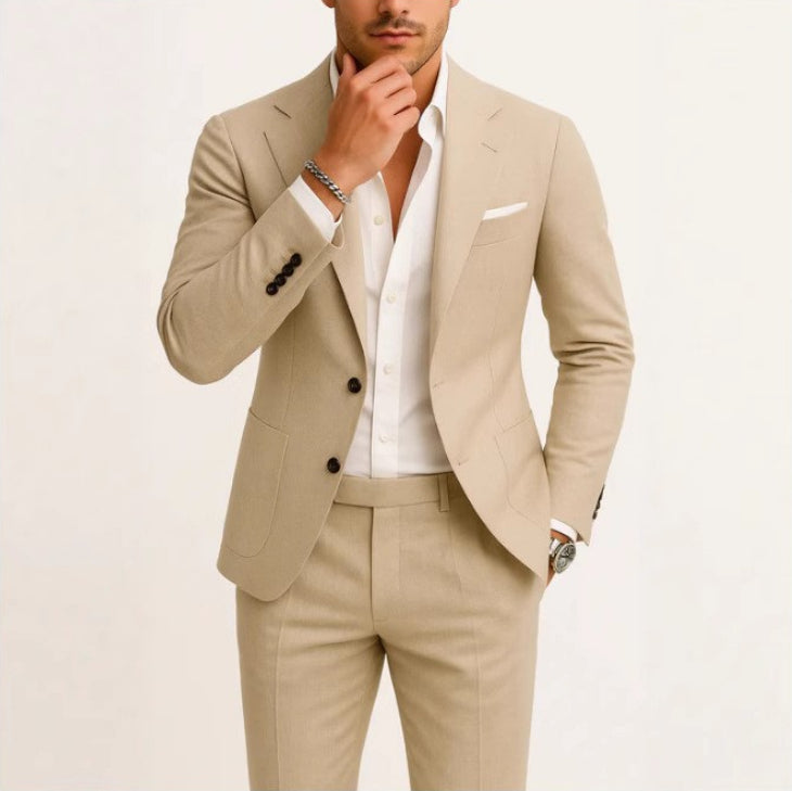 Two-piece Digital Printing Linen Suit With Two Buttons