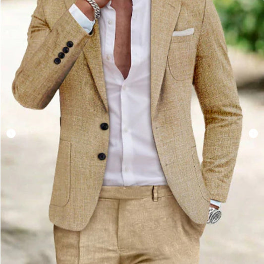 Two-piece Digital Printing Linen Suit With Two Buttons