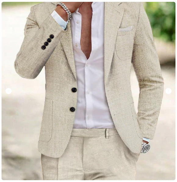 Two-piece Digital Printing Linen Suit With Two Buttons