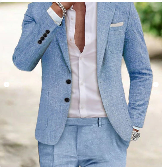 Two-piece Digital Printing Linen Suit With Two Buttons