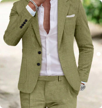 Two-piece Digital Printing Linen Suit With Two Buttons