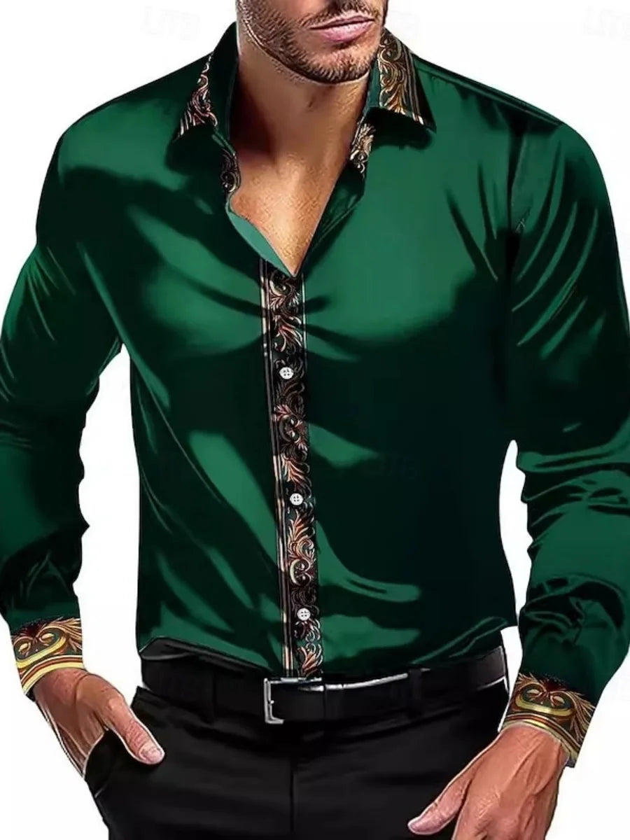 Men's Elegant Decorated Collar Long-Sleeved Shirt