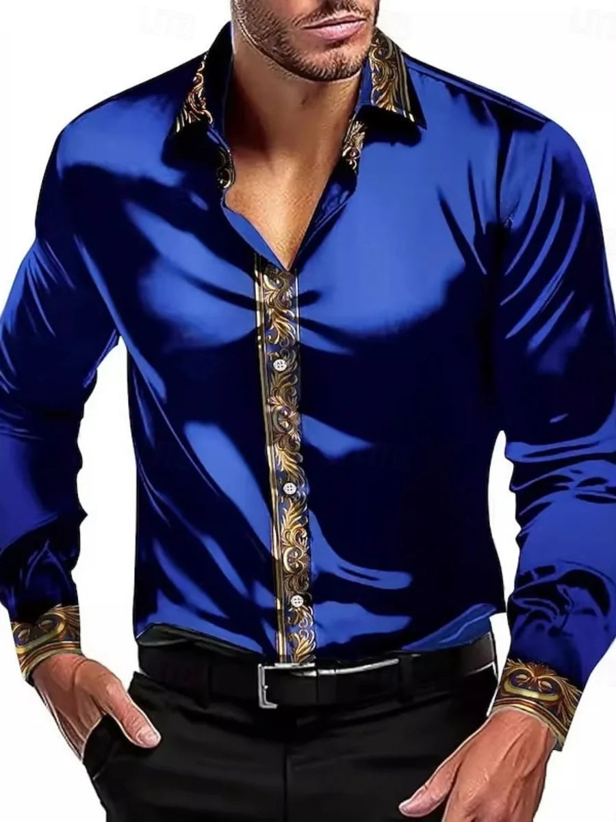 Men's Elegant Decorated Collar Long-Sleeved Shirt