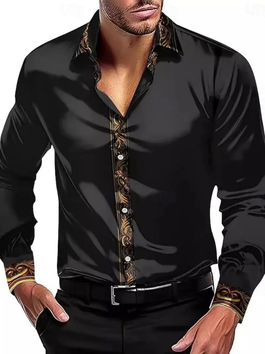 Men's Elegant Decorated Collar Long-Sleeved Shirt