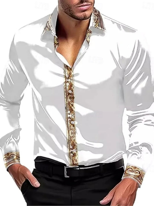 Men's Elegant Decorated Collar Long-Sleeved Shirt