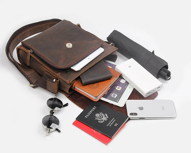 Men's Genuine Leather Crossbody Messenger Bag Business Cow Leather Sling Bag Travel Small Briefcase