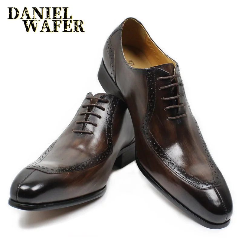Customized Italian Style Men's Dress Genuine Leather Shoes Luxury Men  Monk Strap Lace-up Business Office Leather Wedding Shoes