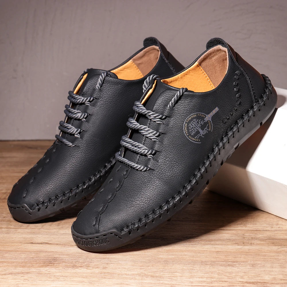 Men's Handmade Leather Casual Shoes - Breathable Lace-Up Loafers & Driving Moccasins