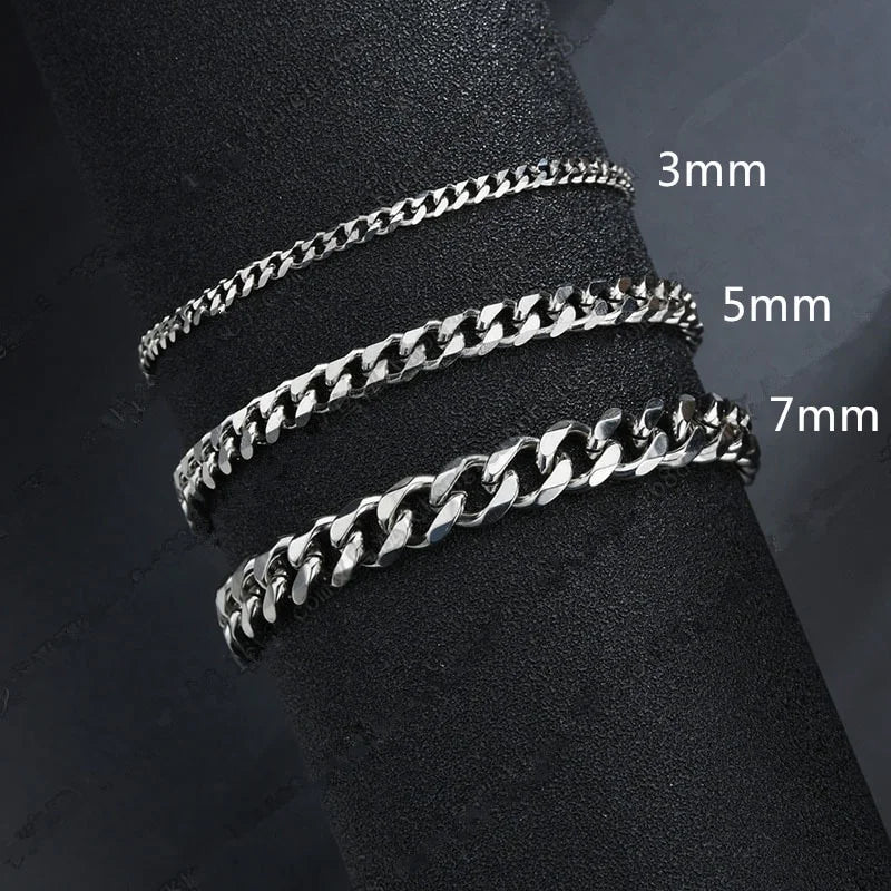 Brandless Unisex Cuban Chain Bracelet - Stainless Steel 3mm 5mm 7mm Width Options For Men Women