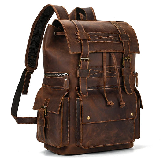 Luufan Vintage Fashion Men's Leather Backpack Genuine Leather Laptop Backpacks Real Cowhide Daypack Men's Leather Bagpack