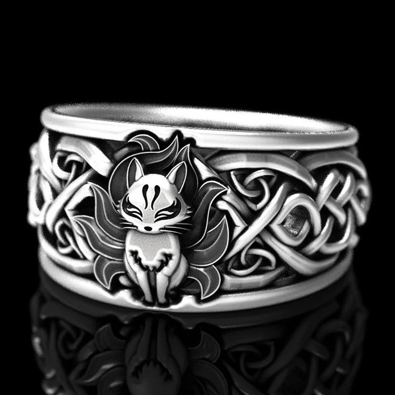 Huitan Viking Wolf Ring - Nordic Mythology Totem Jewelry for Men