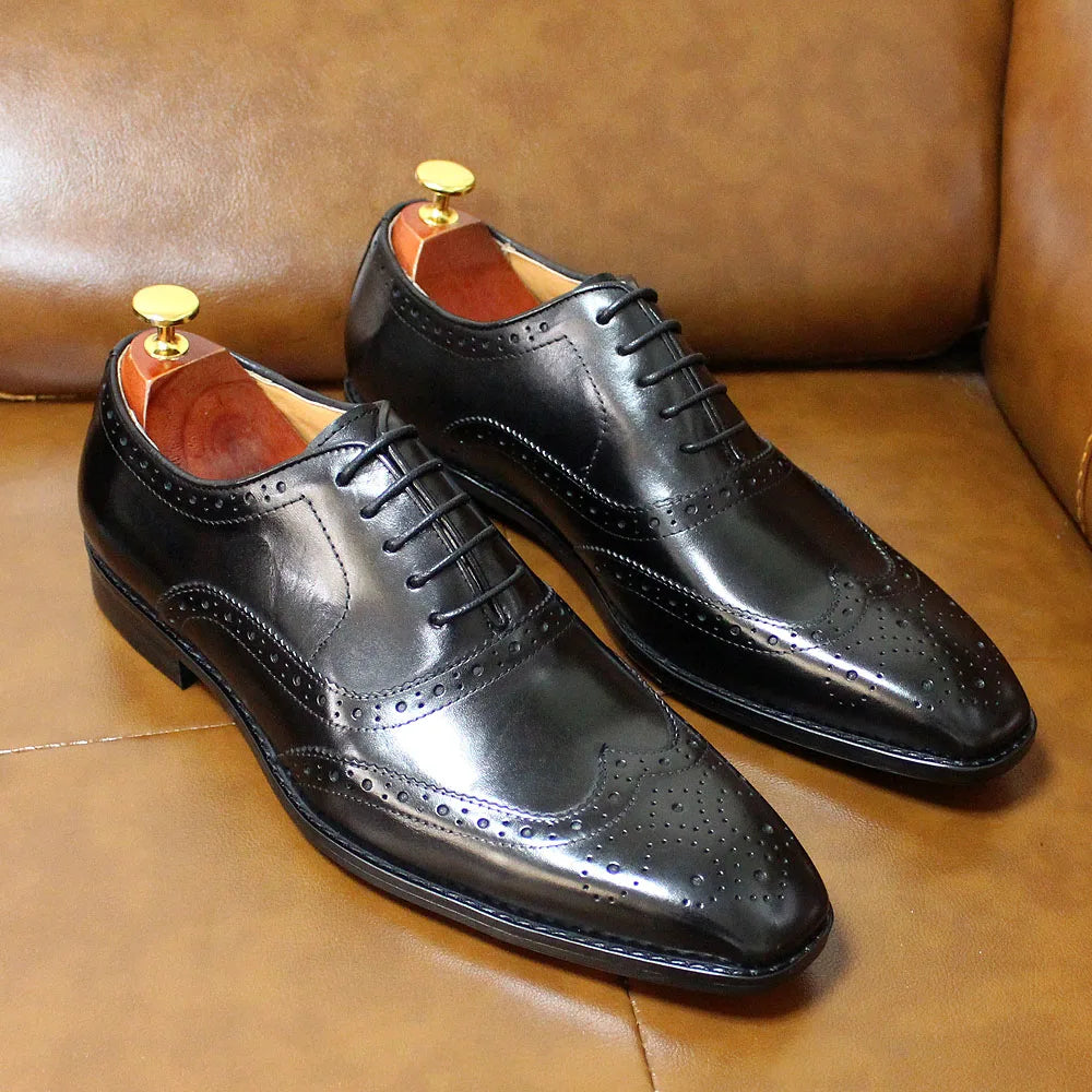 2025 NewLuxury Genuine Leather Shoes for Men British Style Business Oxford Shoes Men Purple Carving Brogues Dress Shoes for Men