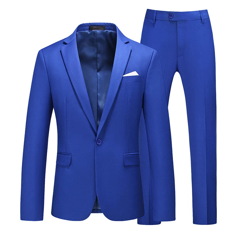 Men's Suit Jacket with Pants Slim Fit Formal Clothing Business Work Wedding Tuxedo Set - White Pink Red Suits