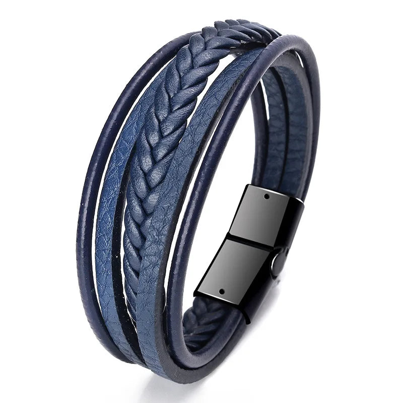 Trendy Genuine Leather Bracelets Men Stainless Steel Multilayer Braided Rope Bracelets for Male Female Bracelets Jewelry for Man