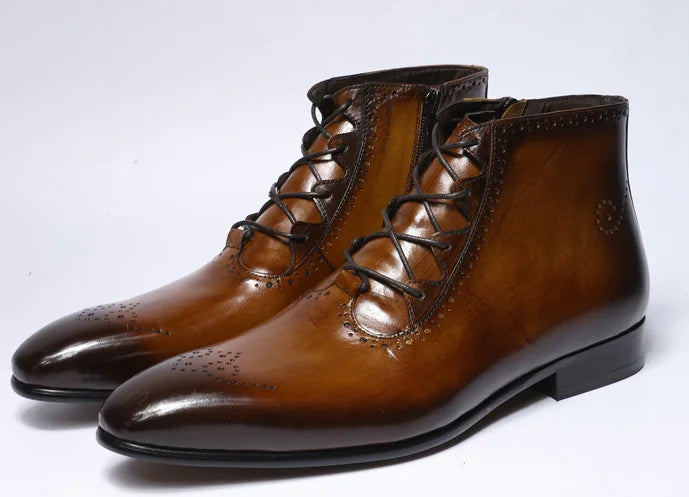 New Arrivals Fashion Men Cowhide Martin Ankle & Bootie Pointed Handmade Genuine Leather Boots Lace-up for Men Martin Boots