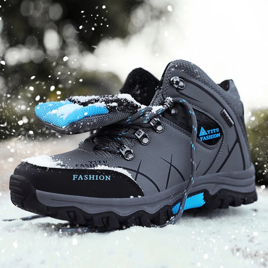 Men's Waterproof Winter Snow Boots - Insulated Leather Hiking Boots