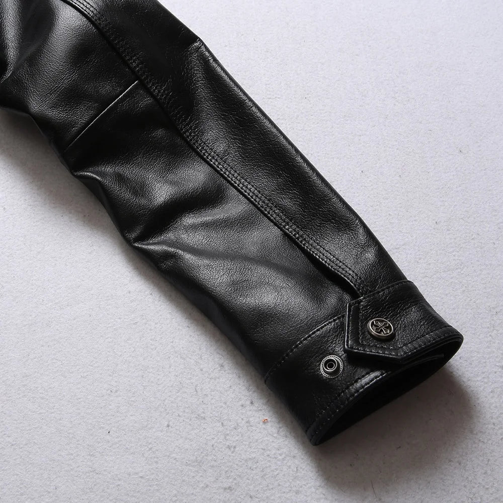 Wholesale Fashion Personalized 100% Pure Cowhide Coat Mens Black Colour Motorcycle Genuine Leather Jacket